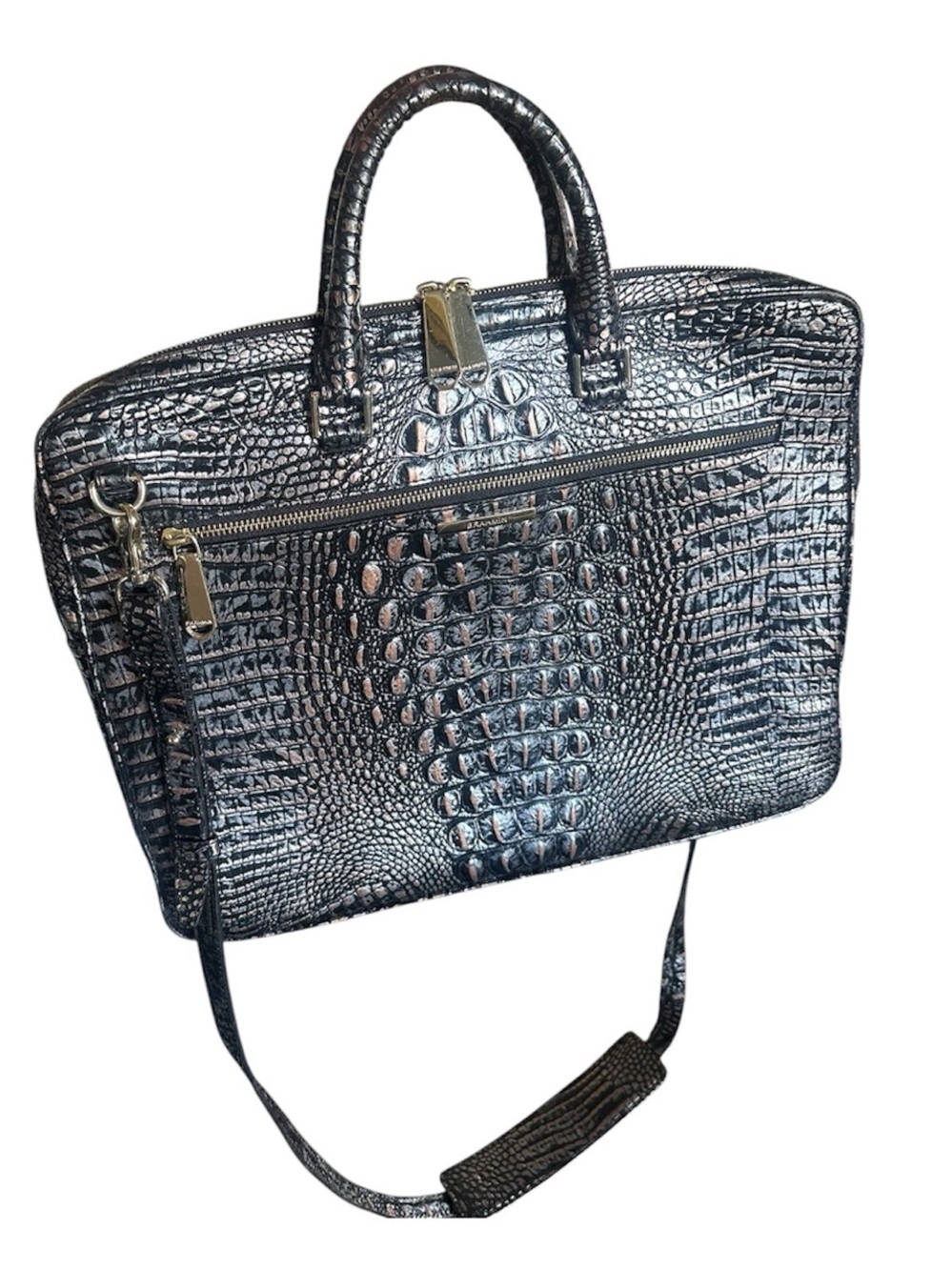 Brahmin Croc Embossed Leather Business Tote Laptop Bag